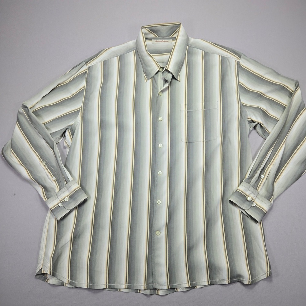 Tommy‎ Bahama Silk Blend Striped Button Up Shirt Casual XXL